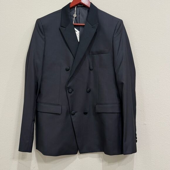 Emporio Armani Tux 40R Wool Mulberry Silk Double Breasted Dark Navy Blue‎ - Picture 1 of 14